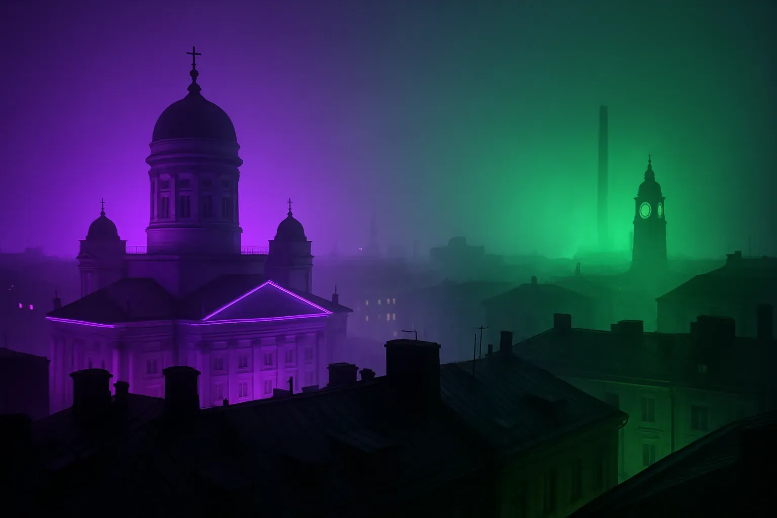 Laserin halkoma violetti sumu yöklubin lattialla